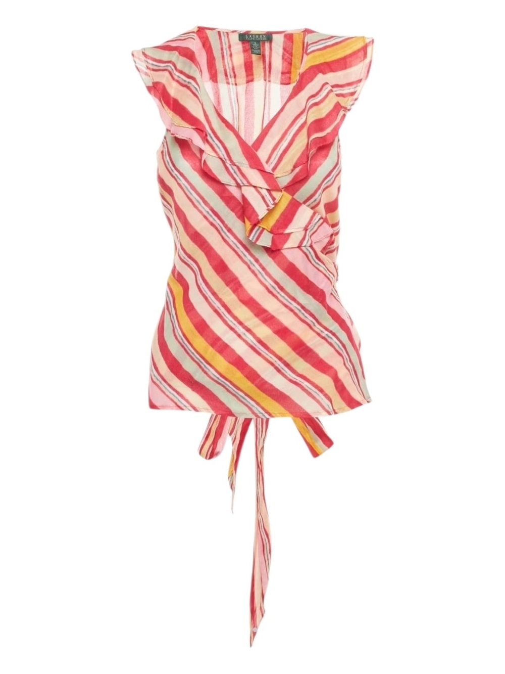 Ralph Lauren Pink, Yellow & Cream Striped Wrap Top